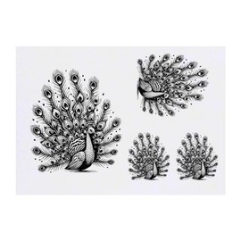 Azeeda 4 x 'Königlicher Pfau' Temporäre Tattoos - Wasserfest, Hautfreundlich & Ungiftig · Transfers in Verschiedenen Größen (TO00073136)