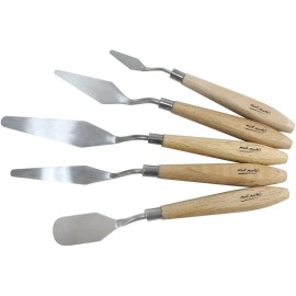 Mont Marte 5 Piece Palette Knife Set Flexible Stainless Steel Blades Wooden Handles