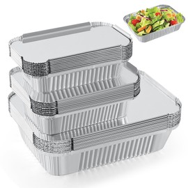 RUIXUE ® Foil Trays with Lids,Aluminium Foil Trays 1750ml/700ml/410ml/10pcs Each,Reusable Baking Cooking,Roasting,Baking,Frying. (M-30pack w/Lids)