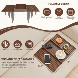 GEHE Bamboo Sofa Arm Tray, Foldable Couch Arm Tray Side Table, Anti-Falling Armrest Tables Cup Holder for Snacks, Drinks, Beers, Phone, Control, Flexible and Portable, Anti-Slip Bottom