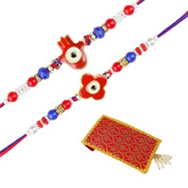 Set of 2 Rakhi for Brother Rakhi Thread for Bhabhi Bhaiya and Bhatiji veera Diwali Bhaidooj Rakhi Set Dora Bracelet Kalwa with gift Pack in Red Bag for Brother Sister Indian Traditional Festival