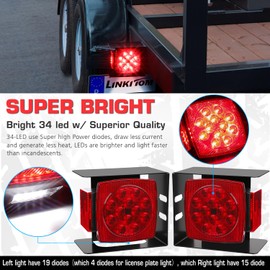 LINKITOM 12V Submersible Square Led Trailer Light w/Steel Mounting Boxes and License Plate Bracket Guard Cover for Under 80" Trailer Boat Truck, IP68,DOT Compliant