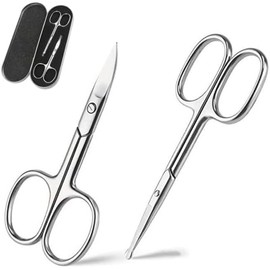 PALAY® Set de Tijeras para Nariz y Barba, Tijeras de Acero Inoxidable con Punta Redondeada y Curva, Kit para Pelo de Oreja, Cejas, Bigote y Vello Facial, Cortapelos Manual para Hombre y Mujer, Gris