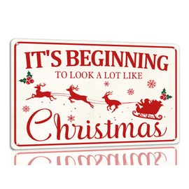 It's Beginning To Look a Lot Like Christmas Tin Sign Funny Christmas Metal Signs Retro Santa Sign Christmas Wall Art Decor For Home Cafe Shop 8x12 Inch