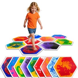 Sensory Floor Tiles for Kids Ages 3+ – Hexagon Step-On Tiles with Textured Non-Slip Base, Colorful Liquid Motion for Interactive Play in Playroom or Classroom (9 Pack)