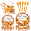 96Pcs Plaid Thanksgiving Plates and Napkins Sets, Pumpkin Sunflower Fall