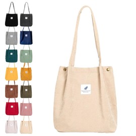 PENGUINFLY Tote Bag for Women, Large Capacity, A4 Commuting/School, Shoulder Bag, Plain, Shoulder Strap, Corduroy, Stylish, Simple, Sailcloth, Lightweight, All-Season, beige, Large