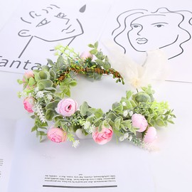 Faylay Corona hawaiana de flores bohemias para maternidad/nupcial, corona de flores para bodas (1150-rosa)