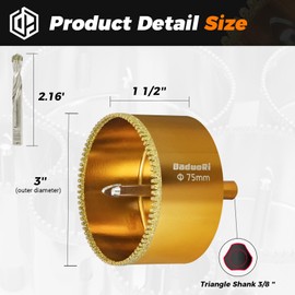 DaduoRi 3" Serrated Diamond Hole Saw with 2Pcs Removable Pilot Bits, Easy-Align for Precise Drilling in Porcelain, Ceramic Tile, Granite, Marble and Other Stones