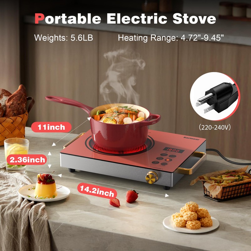 Karinear Portable Electric Stove 110V, 1800W Electric Hot Plate with