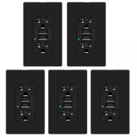 Digi 20 Amp GFCI Outlet Duplex Receptacle with LED Indicator ETL Certified Black 5Pcs