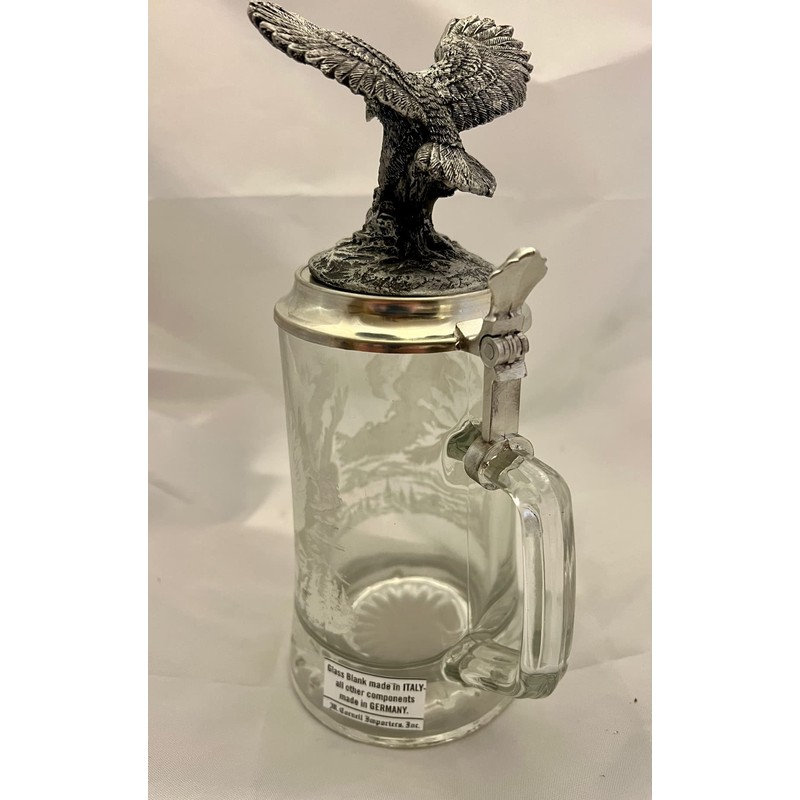 M. CORNELL IMPORTERS German Stein Eagle Wildlife Beer Glass w/Pewter