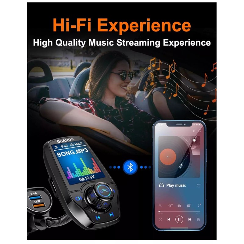 Guanda RM100 Wireless Car Transmitter, Radio Adapter Kit. Color Display