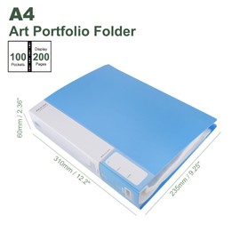 M&G 100-Pocket Binder with PP Plastic Sleeves A4(Blue), Art Portfolio Folder with Clear Sheet Protectors, Display 200 Pages for Organizing Documents, 310x235x60mm