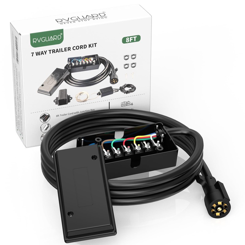 RVGUARD 7 Way 8 Foot Trailer Cord with 7 Gang