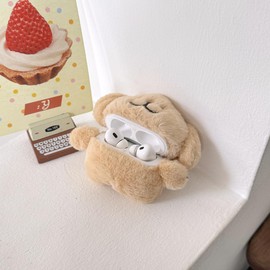 Yatchen Plush Case Compatible with AirPods, Creative Cute 3D Cartoon Fur Bear Design Funny for AirPods Cover Case with Keychain for AirPods Protective Case (Apron Dog, AirPods 1&2)