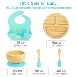 alohaBliss Bamboo Baby Plates Set - Suction Plates for Baby with Bowl, Bib, Fork, and Spoon - Toddler Plates with Suction - 3 Sectioned bamboo Toddler Plates for Easy Self-Feeding and Mess-Free Meals