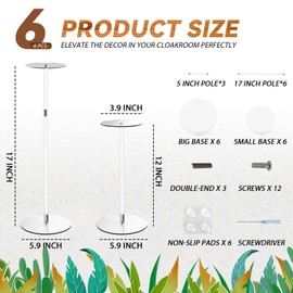 Estleys 6 Pcs Acrylic Hat Stand, 12" to 17" Clear Hat Stands, Wig Hat Display Rack, Adjustable Height Hat Holder, Round Acrylic Risers for Display Hat (6 pcs)