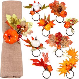 8 Pieces Fall Themed Napkin Rings Thanksgiving Napkin Ring Holder Berry Napkin Ring Harvest Maple Fruit Pumpkin Napkin Ring for Fall Gathering Thanksgiving Dinner Table Decoration (Novel Style)