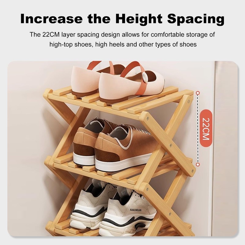 Simcat Wood Shoe Rack Foldable Shoe Organizer Shoe Storage for