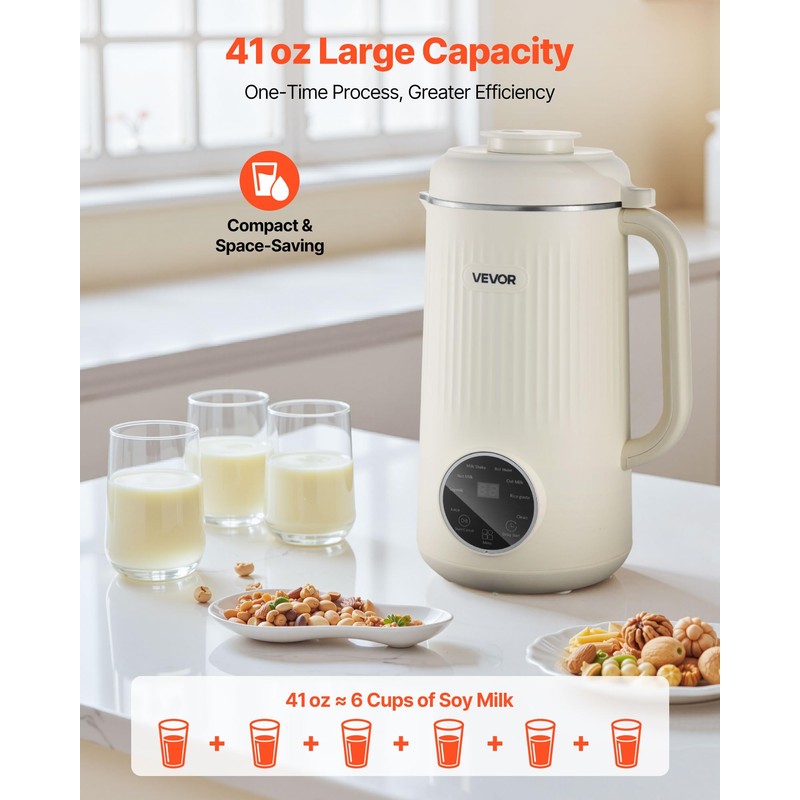 VEVOR 8-in-1 Nut Milk Maker, 41 oz Soy Milk Maker