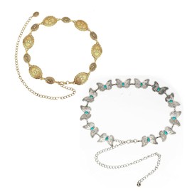 2pcs Women's Adjustable Chain Belt - Thin Waist Belt, Perfect for Dresses, Jeans, Concert & Swimwear Outfits (waist chain-gold)