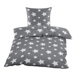 YOUNG DA Fleece Bed Linen Stars White Grey Microfibre Taupe Fleece Thermal Fleece 2-Piece Set Duvet Cover 135 x 200 cm Pillowcase 80 x 80 cm