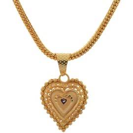 Jewar Pendant with Chain Heart/Dil, Fish/Machli, Single Stone, Alphabet Ad Cz Gold Plated Locket Jewelry For Women (Golden Heart/Dil)