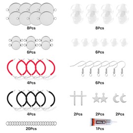 YHMQDU 14pcs Pendant Trays Set with Glass Bezel for Jewelry Making, Round Bracelet Cabochon Bezel Tray and 6pcs Earring Bezel Blanks for Crafting DIY Jewelry Gift Making