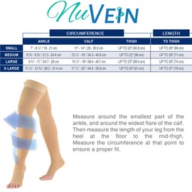 NuVein Medical Compression Stockings, 30-40 mmHg Support, Women & Men Thigh Length Hose, Open Toe, Black, Large
