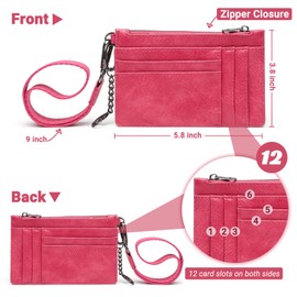 CuteClear Small Slim RFID Credit Card Holder Wallet for Women, Minimalist PU Leather ID Pouch Handbag with Wristlet Keychain (fuchsia)