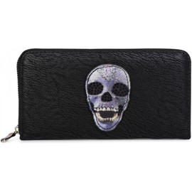 styleBREAKER 02040053 Women's Purse with Skull Appliqué and Rhinestones, Zip Around, black, Modern