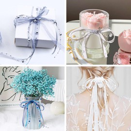 KISSITTY Pearl Bead Ribbon 5 Yards Polyester Lace Trimming Gray Decorative Wedding Bow Ribbon for DIY Crafts Hair Bouquet Home Decorations Flowers Gift Wrapping