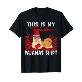 My Valentine Pyjamas Shirt Floral Shiba Inu Wearing Hat T-Shirt, black