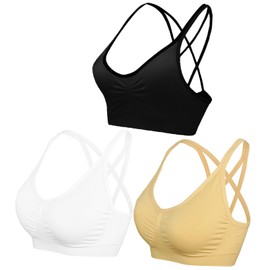 AKAMC Women's Removable Padded Sports Bras Medium Support Workout Yoga Bra 3 Pack,DD-HBB,XX-Large