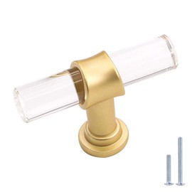 10 Pack | Peaha Knobs for Dresser Drawers Gold Decorative Kitchen Cabinet Knobs Acrylic Cabinet Knobs Brushed Brass Cabinet Hardware T Knobs for Cabinets Single Hole, 2in Length
