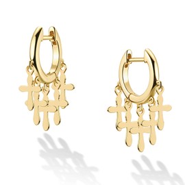 LOYATA Tassel Cross Earrings Gold Dangle Drop Huggie Hoop 14K Gold Plated Dainty Religious Hypoallergenic Jewelry Gift for Women Men