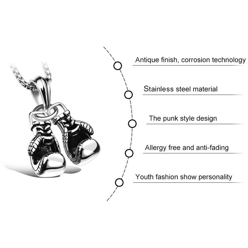 Hamoery Men Punk Stainless Steel Boxing Gloves Chain Pendant Necklace(White)