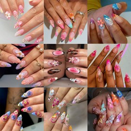 2 Sheets Spring Nail Stickers 5D Embossed Flower Nail Art Stickers Colorful Gradient Flowers with Gold Beads Self-Adhesive Designs Floral Nail Decals for Women Acrylic Manicure Decorations DIY