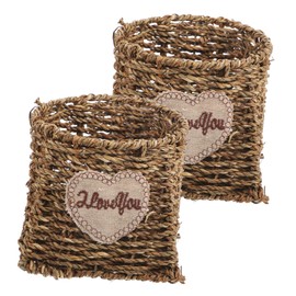 Zerodeko 2pcs Handmade Straw Woven Storage Basket Rustic Organizing Containers for Home Decor Flower Holder Sundries Storage Chic Design for Tidy Spaces