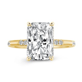 Effinny 3.5ct Solitaire Radiant Cut Engagement Ring,Yellow Gold Plated 925 Sterling Silver Simulated Diamond Promise Ring, Metal, Cubic Zirconia