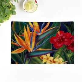 Topyee Set of 6 Placemats Bird Tropical Paradise Lumbar Hawaii Hawaiian Hibiscus Plumeria Flowers 18x12.5 Inch Parties Decor Non-Slip Washable Place Mats for Kitchen Dinner Table Mats