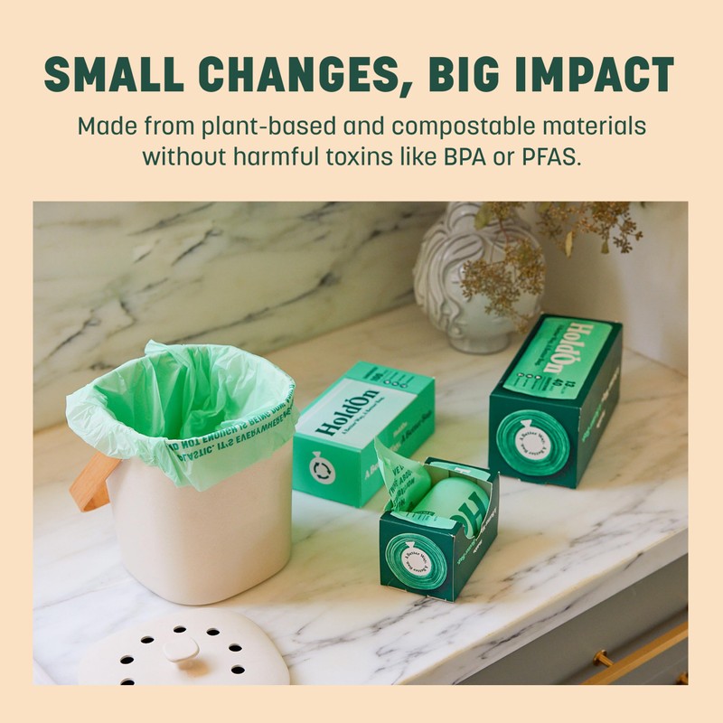 HoldOn 4-Gallon Trash Bags – Heavy-Duty and Compostable, Small Kitchen