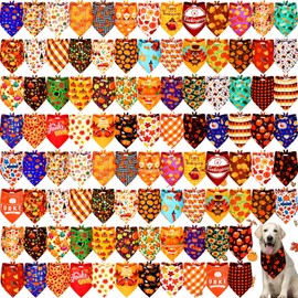 Newwiee 100 Pcs Fall Dog Bandanas Bulk for X-Large Dogs Thanksgiving Pumpkin Maple Leaf Triangle Bandanas Bibs Adjustable Pet Scarf Holiday Soft Breathable Thanksgiving Day Scarf Accessories for Puppy