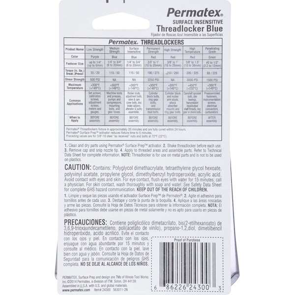 Permatex Permatex 24300 Surface Insensitive Threadlocker Blue, Thread Lock &