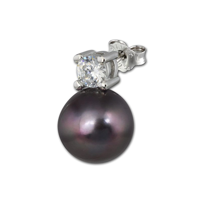 SilberDream SDO1738S Women's Silver Stud Earrings Zirconia Pearl Black, Sterling