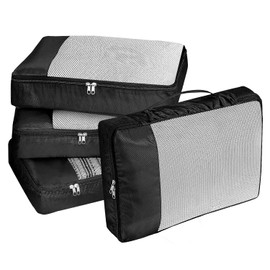 Suitcase Organiser Large Suitcase Organiser Clothes Bags Set Suitcase Organiser Set of 4 Travel Essentials Travel Organiser Bag Packing Bags Suitcase Organiser Travel Cube for Holiday Travel Black