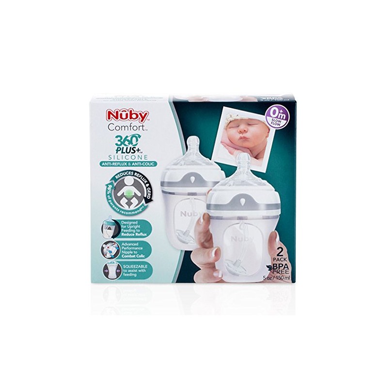 Nuby 2 Piece 360 Comfort Silicone Bottle, 5 Ounce