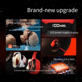 True Bone Conduction Swimming Headphones with Bluetooth 5.4 & MP3 Player Mode 32GB Built-in Memory IPX8 Waterproof Screen Display Pain-Free Open-Ear Earphone for Sport and Work