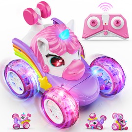 Hot Bee Remote Control Cars, Toy Cars for Kids Age 3 4 5 6, RC Stunt Car with LED Light, Unicorn Gifts for Girls, Unicorn Toys for 2 3 4 5 6 Year Old Girls